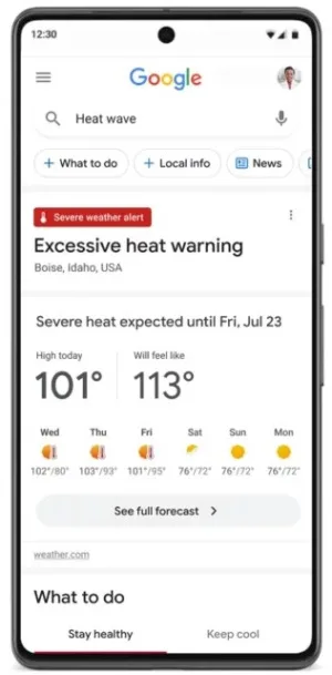 New Google Search Advisory Extreme Heat Alerts