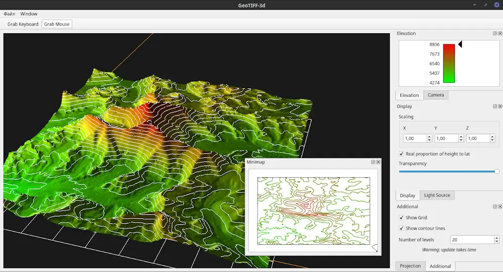 A 3d view of a geo-tiff file made with GeoTiff-3d